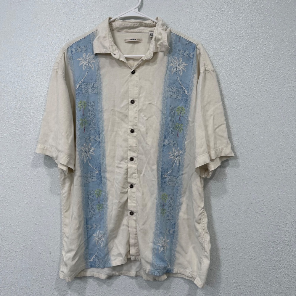 Moda Campia Moda Mens XL Cream Rayon Tropical Palm Tree Short Sleeve Camp Shirt